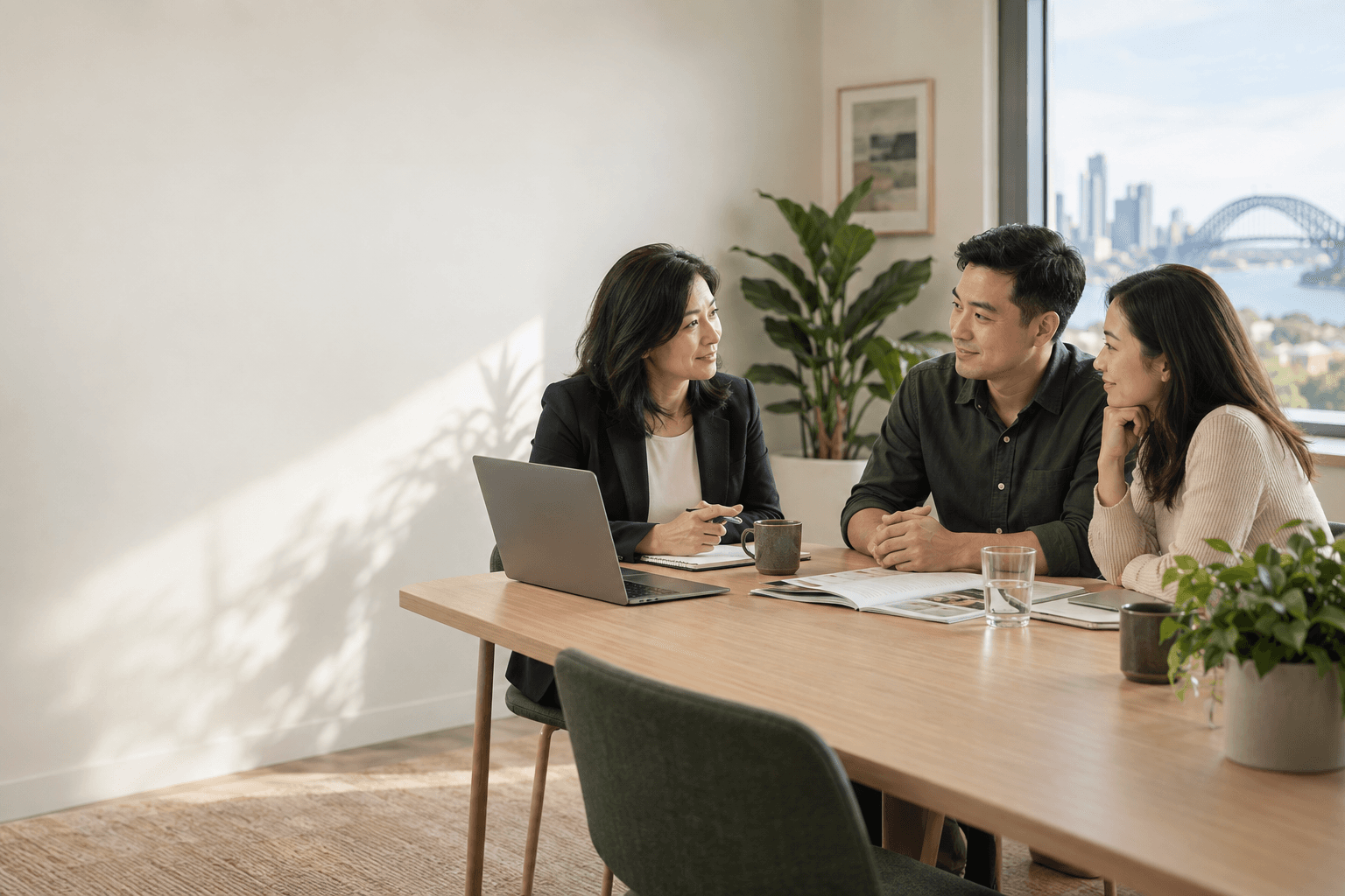 Illustrative scene of a couple discussing their plans with an adviser